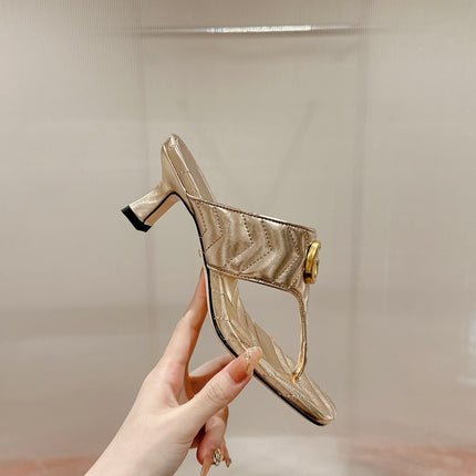 HIGH THONG MULE 55MM IN LIGHT GOLD CALFSKIN WITH GOLD HARDWARE