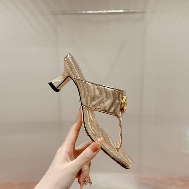 HIGH THONG MULE 55MM IN LIGHT GOLD CALFSKIN WITH GOLD HARDWARE