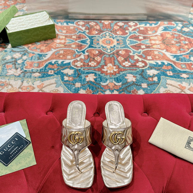 HIGH THONG MULE 55MM IN LIGHT GOLD CALFSKIN WITH GOLD HARDWARE