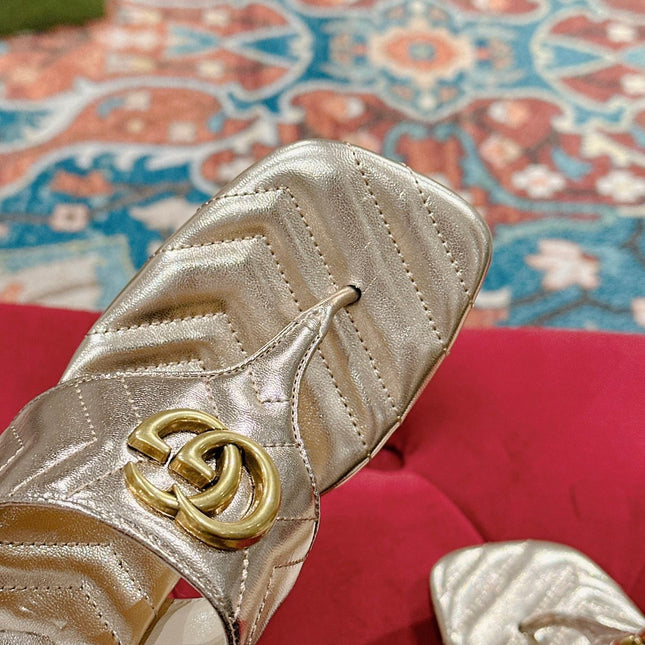 HIGH THONG MULE 55MM IN LIGHT GOLD CALFSKIN WITH GOLD HARDWARE