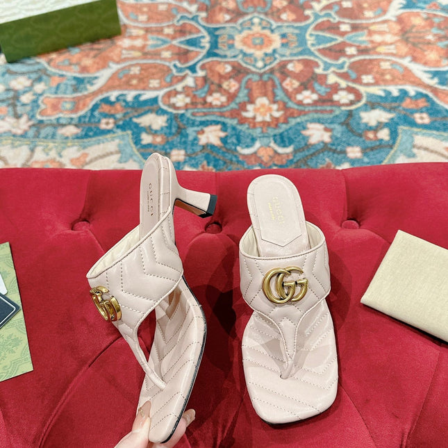 HIGH THONG MULE 55MM IN BEIGE CREAM CALFSKIN WITH GOLD HARDWARE