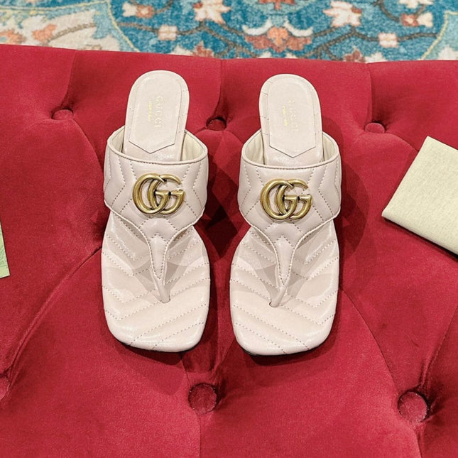 HIGH THONG MULE 55MM IN BEIGE CREAM CALFSKIN WITH GOLD HARDWARE