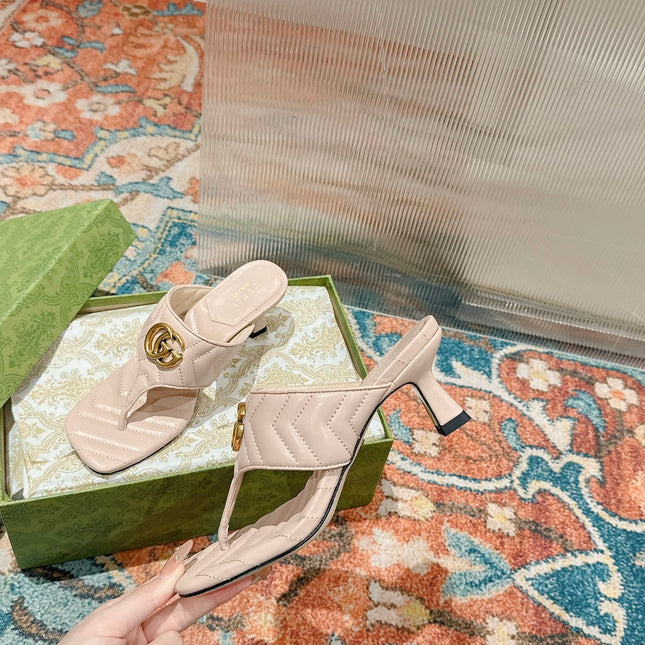 HIGH THONG MULE 55MM IN BEIGE CREAM CALFSKIN WITH GOLD HARDWARE