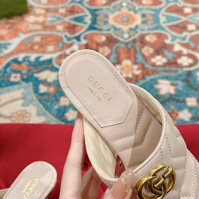 HIGH THONG MULE 55MM IN BEIGE CREAM CALFSKIN WITH GOLD HARDWARE