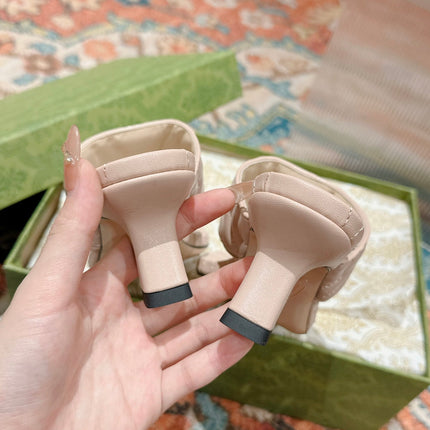 HIGH THONG MULE 55MM IN BEIGE CREAM CALFSKIN WITH GOLD HARDWARE