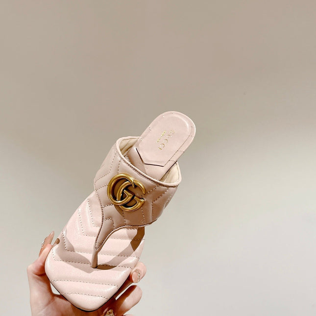 HIGH THONG MULE 55MM IN BEIGE CREAM CALFSKIN WITH GOLD HARDWARE