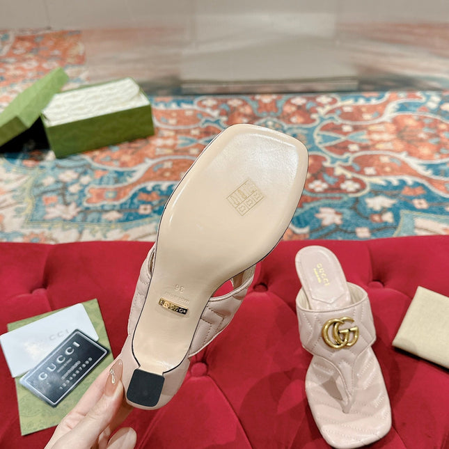 HIGH THONG MULE 55MM IN BEIGE CREAM CALFSKIN WITH GOLD HARDWARE