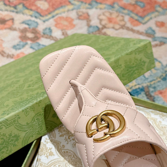 HIGH THONG MULE 55MM IN BEIGE CREAM CALFSKIN WITH GOLD HARDWARE