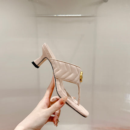 HIGH THONG MULE 55MM IN BEIGE CREAM CALFSKIN WITH GOLD HARDWARE