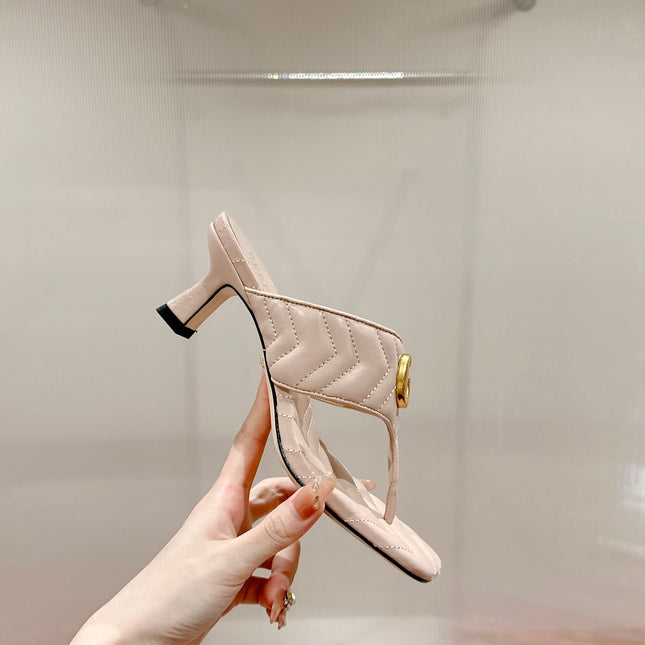 HIGH THONG MULE 55MM IN BEIGE CREAM CALFSKIN WITH GOLD HARDWARE