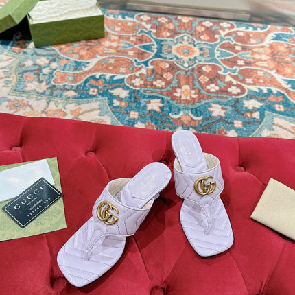 HIGH THONG MULE 55MM IN LIGHT PINK CALFSKIN WITH GOLD HARDWARE