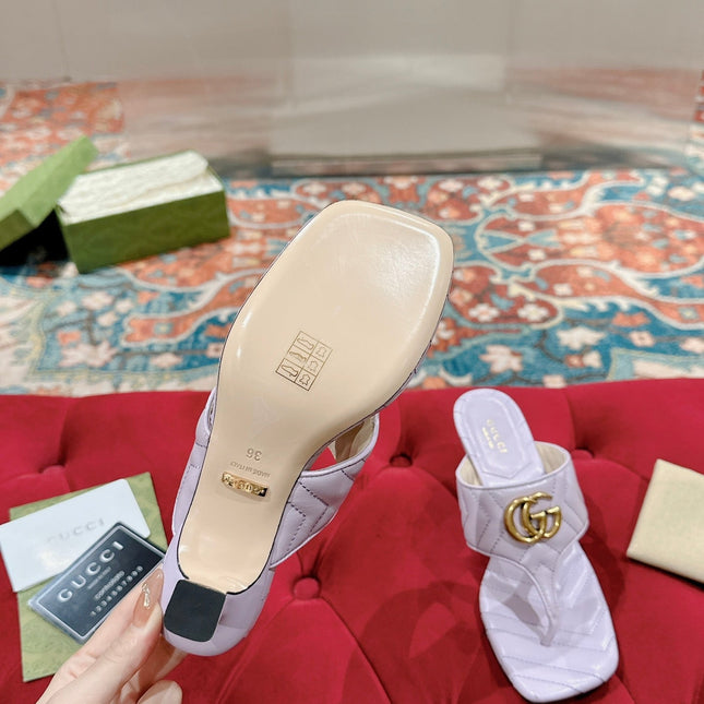 HIGH THONG MULE 55MM IN LIGHT PINK CALFSKIN WITH GOLD HARDWARE