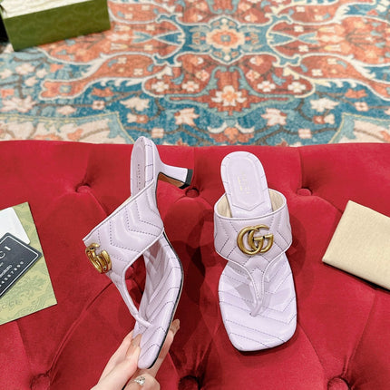 HIGH THONG MULE 55MM IN LIGHT PINK CALFSKIN WITH GOLD HARDWARE