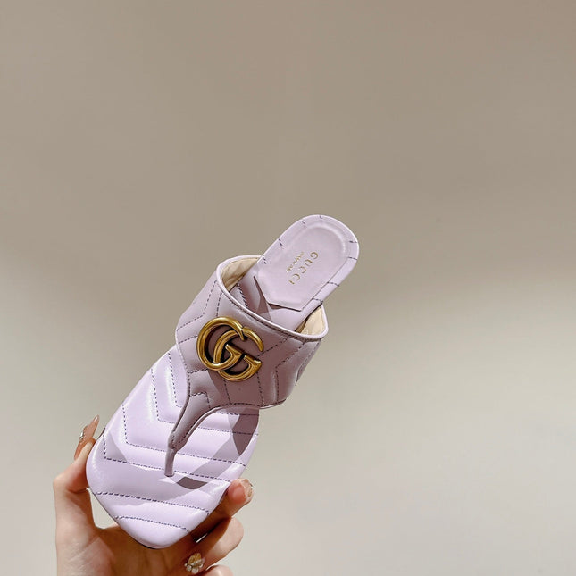HIGH THONG MULE 55MM IN LIGHT PINK CALFSKIN WITH GOLD HARDWARE