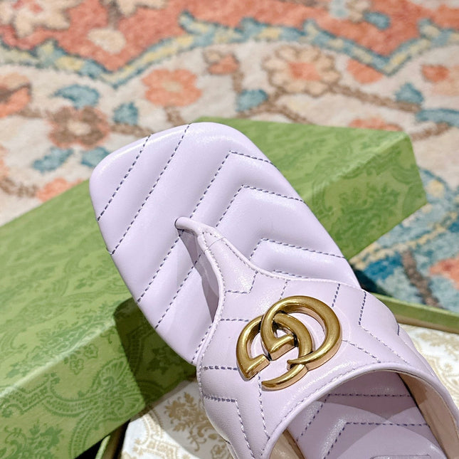 HIGH THONG MULE 55MM IN LIGHT PINK CALFSKIN WITH GOLD HARDWARE