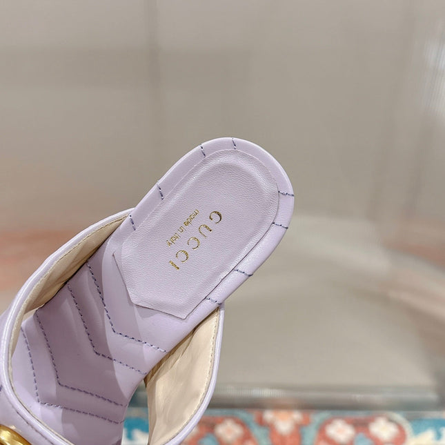 HIGH THONG MULE 55MM IN LIGHT PINK CALFSKIN WITH GOLD HARDWARE