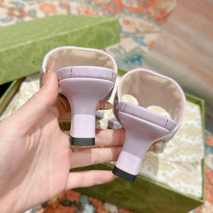 HIGH THONG MULE 55MM IN LIGHT PINK CALFSKIN WITH GOLD HARDWARE