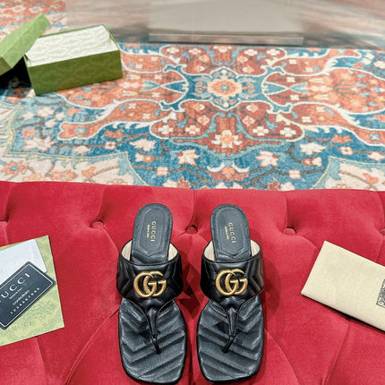 HIGH THONG MULE 55MM IN BLACK CALFSKIN WITH GOLD HARDWARE