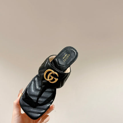 HIGH THONG MULE 55MM IN BLACK CALFSKIN WITH GOLD HARDWARE