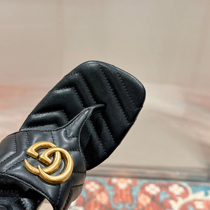 HIGH THONG MULE 55MM IN BLACK CALFSKIN WITH GOLD HARDWARE