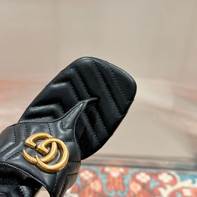 HIGH THONG MULE 55MM IN BLACK CALFSKIN WITH GOLD HARDWARE