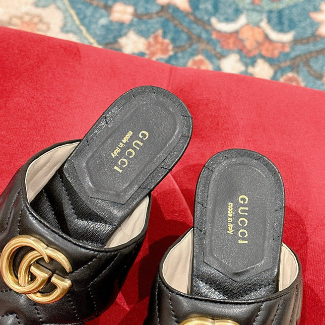 HIGH THONG MULE 55MM IN BLACK CALFSKIN WITH GOLD HARDWARE