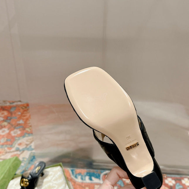 HIGH THONG MULE 55MM IN BLACK CALFSKIN WITH GOLD HARDWARE