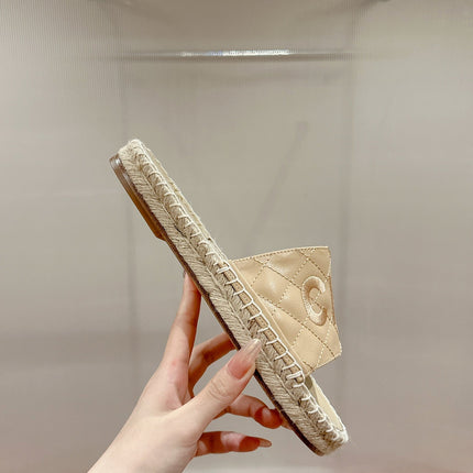 FLAT SLIPPERS IN BEIGE LAMBSKIN MIX WOVEN