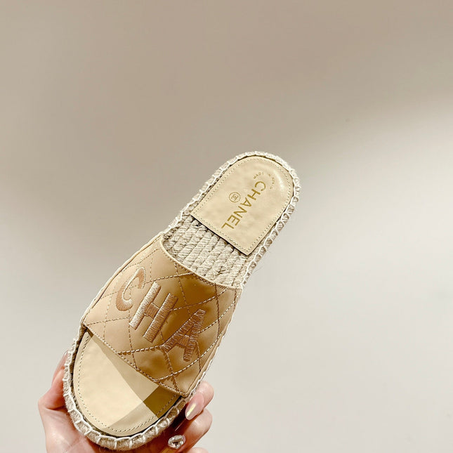 FLAT SLIPPERS IN BEIGE LAMBSKIN MIX WOVEN