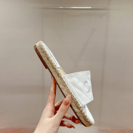 FLAT SLIPPERS IN WHITE LAMBSKIN MIX BEIGE WOVEN