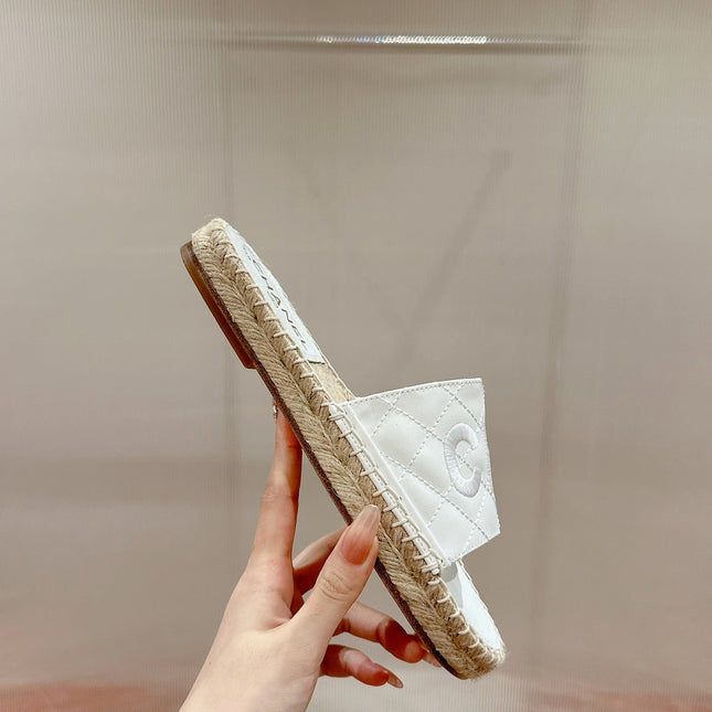 FLAT SLIPPERS IN WHITE LAMBSKIN MIX BEIGE WOVEN