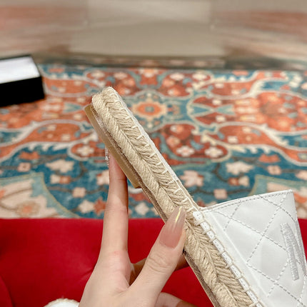 FLAT SLIPPERS IN WHITE LAMBSKIN MIX BEIGE WOVEN