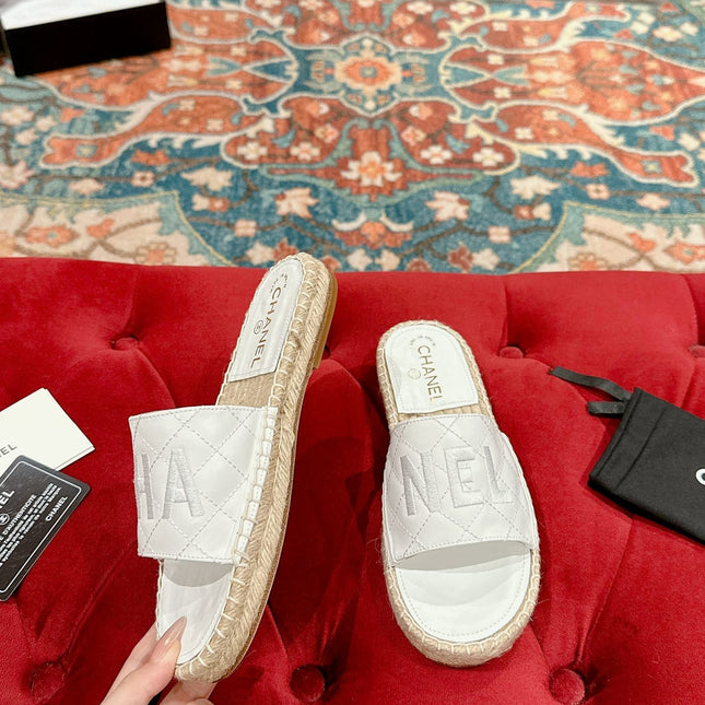 FLAT SLIPPERS IN WHITE LAMBSKIN MIX BEIGE WOVEN