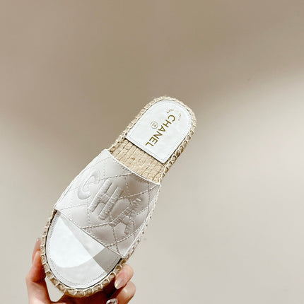 FLAT SLIPPERS IN WHITE LAMBSKIN MIX BEIGE WOVEN