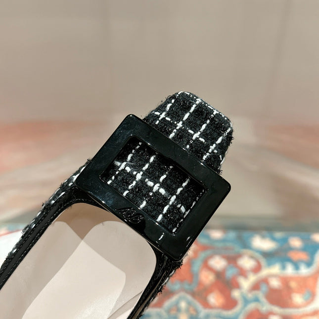 TROMPETTE BALLERINAS IN BLACK TWEED WITH WHITE STRIPES