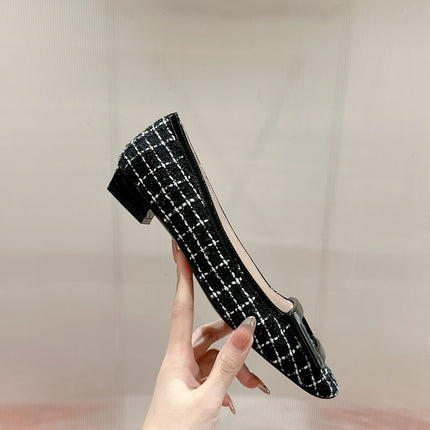 TROMPETTE BALLERINAS IN BLACK TWEED WITH WHITE STRIPES