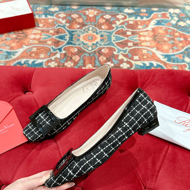 TROMPETTE BALLERINAS IN BLACK TWEED WITH WHITE STRIPES