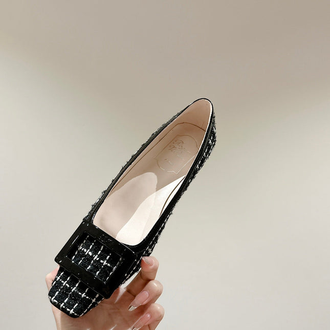 TROMPETTE BALLERINAS IN BLACK TWEED WITH WHITE STRIPES