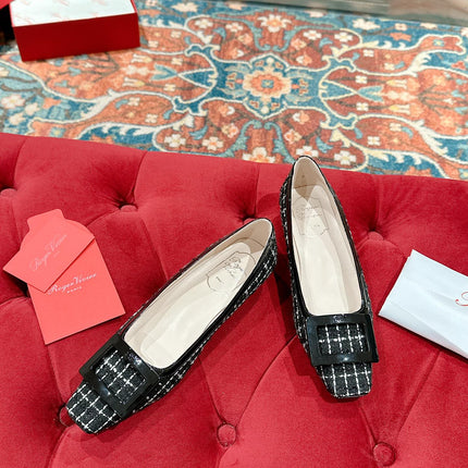 TROMPETTE BALLERINAS IN BLACK TWEED WITH WHITE STRIPES