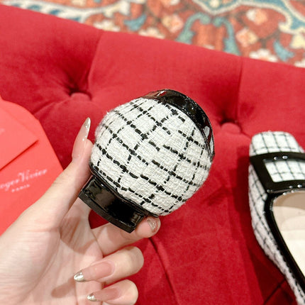 TROMPETTE BALLERINAS IN WHITE TWEED WITH BLACK STRIPES