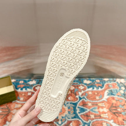 GG CANVAS SNEAKER IN CAMEL BROWN DENIM WITH BEIGE FLEECE LINING