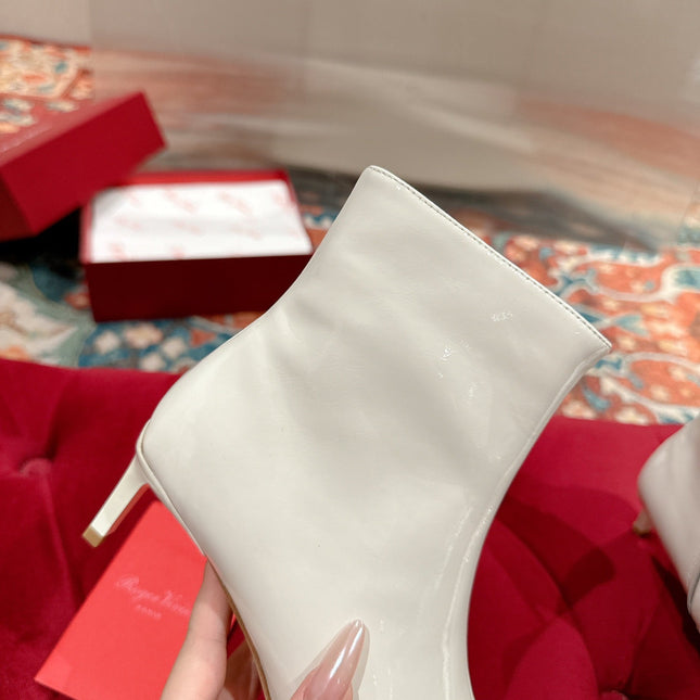 VIV CANARD ANKLE BOOTS IN WHITE GLOSSY CALFSKIN