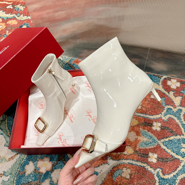 VIV CANARD ANKLE BOOTS IN WHITE GLOSSY CALFSKIN