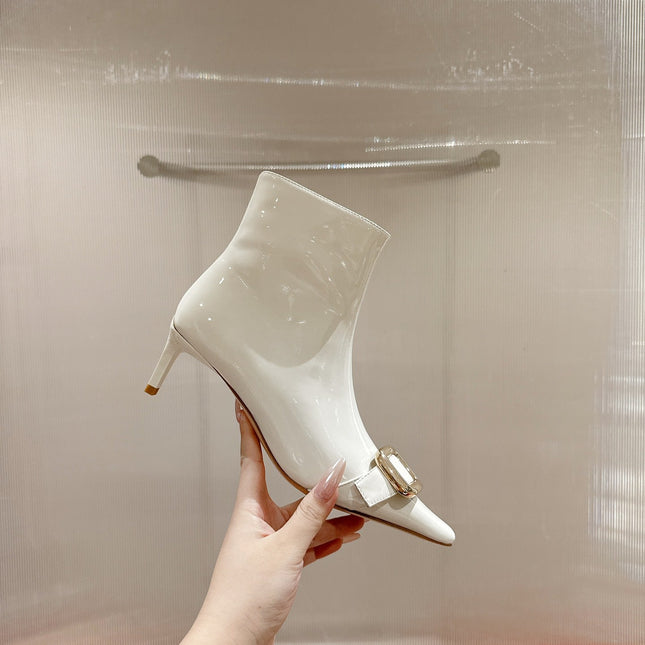 VIV CANARD ANKLE BOOTS IN WHITE GLOSSY CALFSKIN