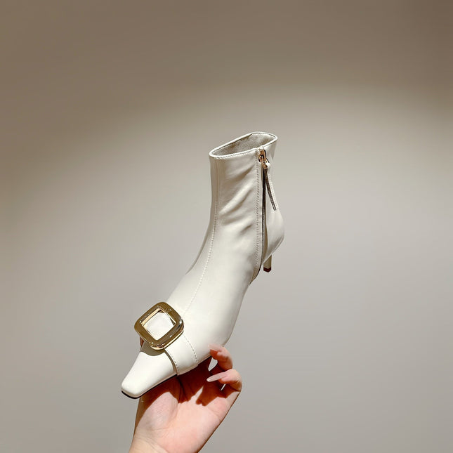 VIV CANARD ANKLE BOOTS IN WHITE GLOSSY CALFSKIN