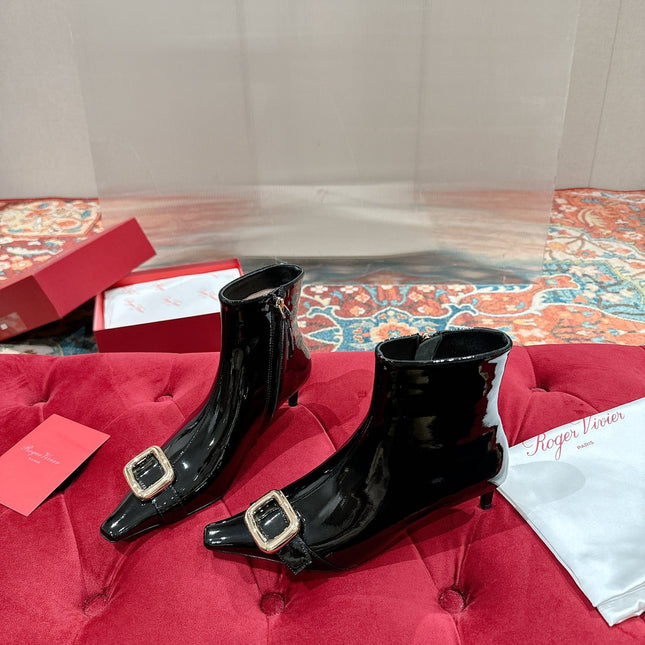 VIV CANARD ANKLE BOOTS IN BLACK PATENT CALFSKIN