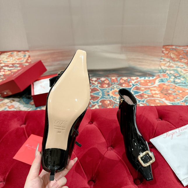 VIV CANARD ANKLE BOOTS IN BLACK PATENT CALFSKIN