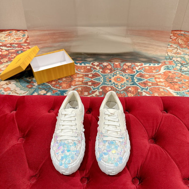RUNWAY SEQUIN CASUAL SHOES IN WHITE CALFSKIN