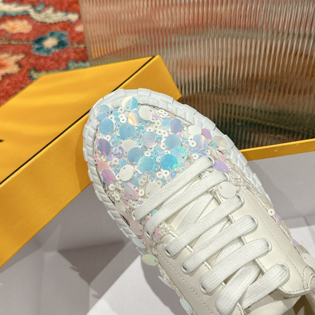 RUNWAY SEQUIN CASUAL SHOES IN WHITE CALFSKIN