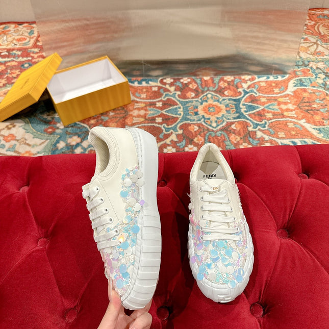 RUNWAY SEQUIN CASUAL SHOES IN WHITE CALFSKIN